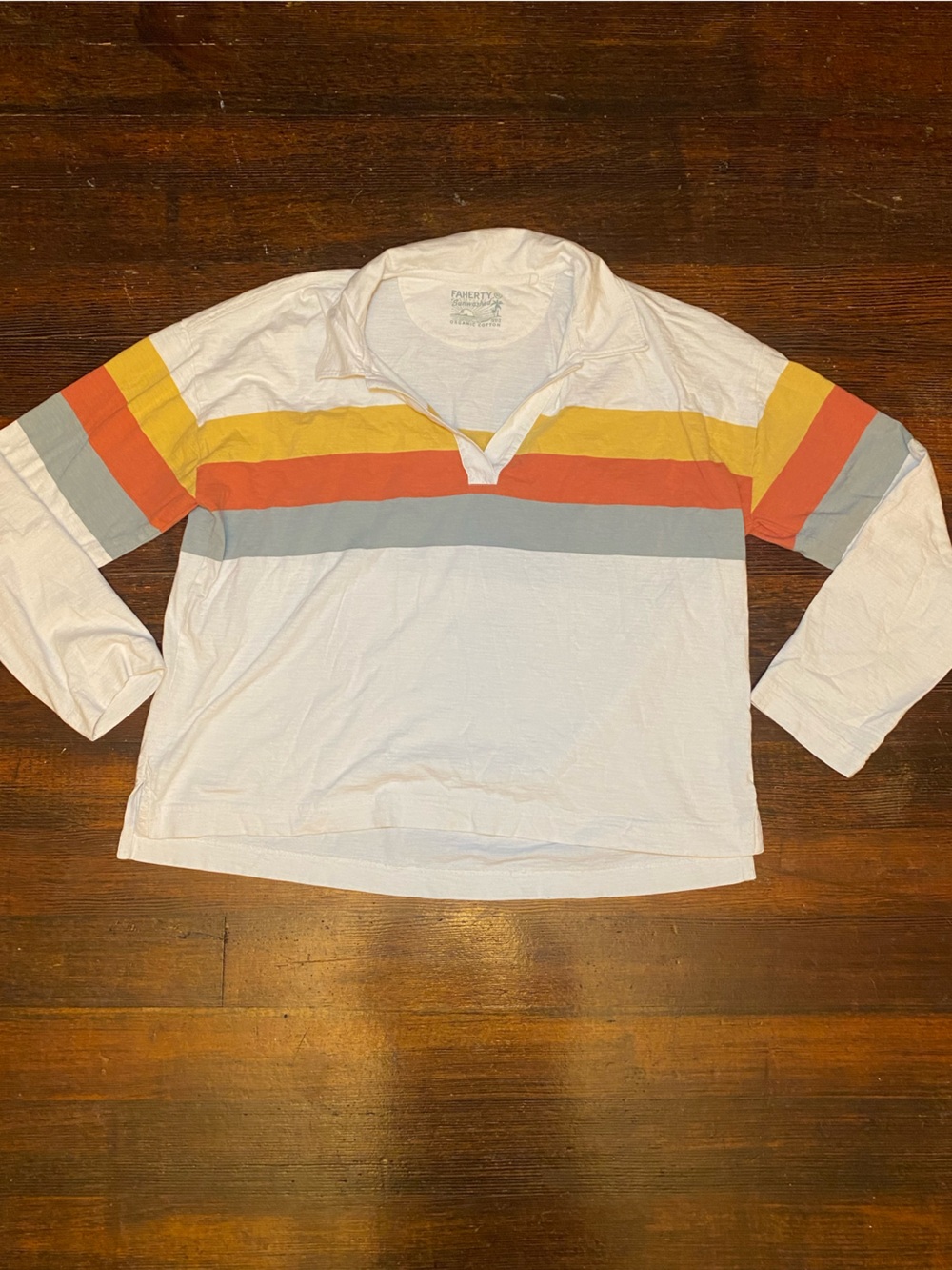 EUC Faherty Mountain Sun Stripe Rugby Polo 100% Organic Cotton